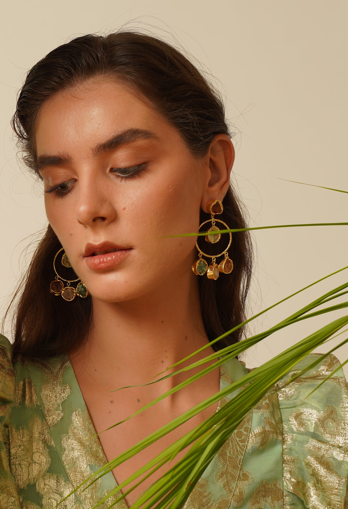 Multi-Stone Jhumka Earrings