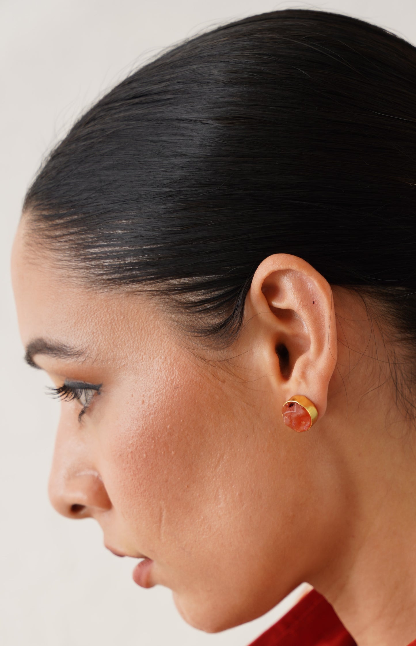 Raw Citrine Circular Stud Earrings