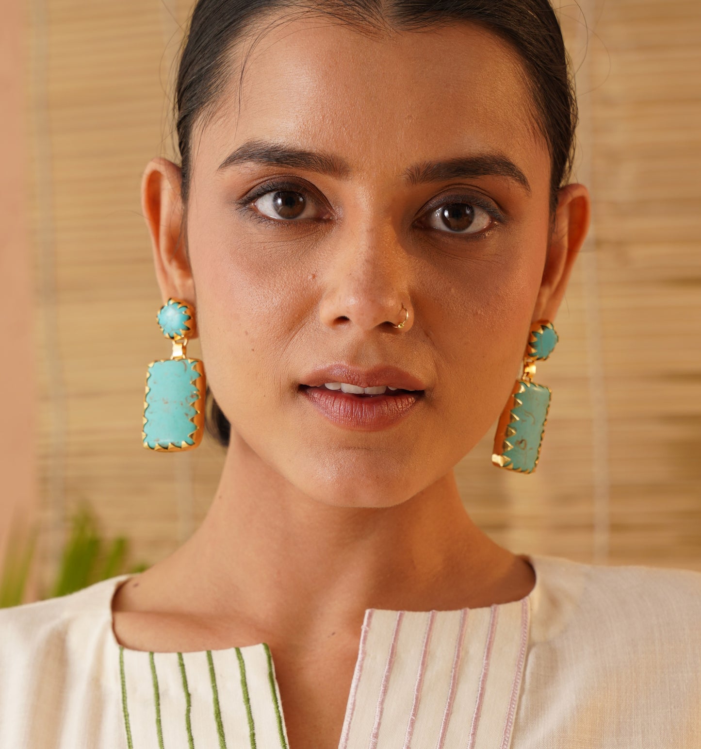 Turquoise Blue Gold Earrings